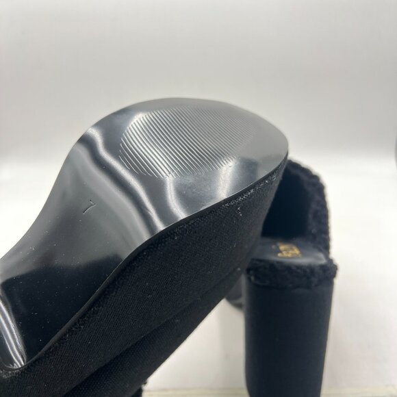 Pazzion Black Knit Platform Round Toe Mule Clogs Slip On Chunky Heel Slipper - Picture 6 of 8